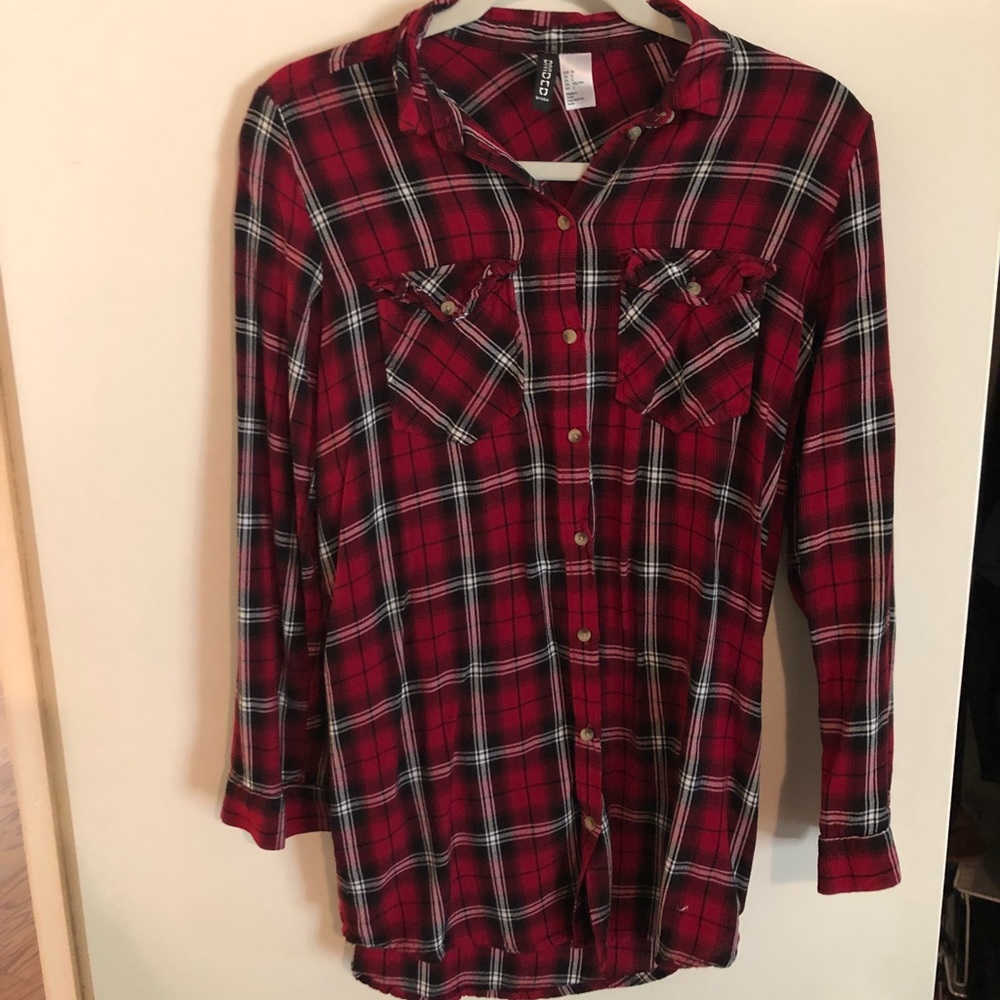 H&M Checkered Flannel Red Top Size 2
